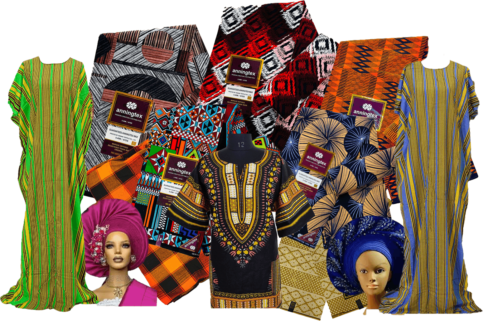 Colourful kitenge and vitenge African print fabrics on display at Zion Vitenge Centre, River Road Nairobi